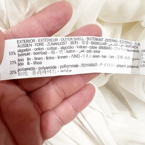 Zara Womens Off White Linen Blend Draped Ruffle Sleeve Mini Dress Size M - Picture 6 of 8